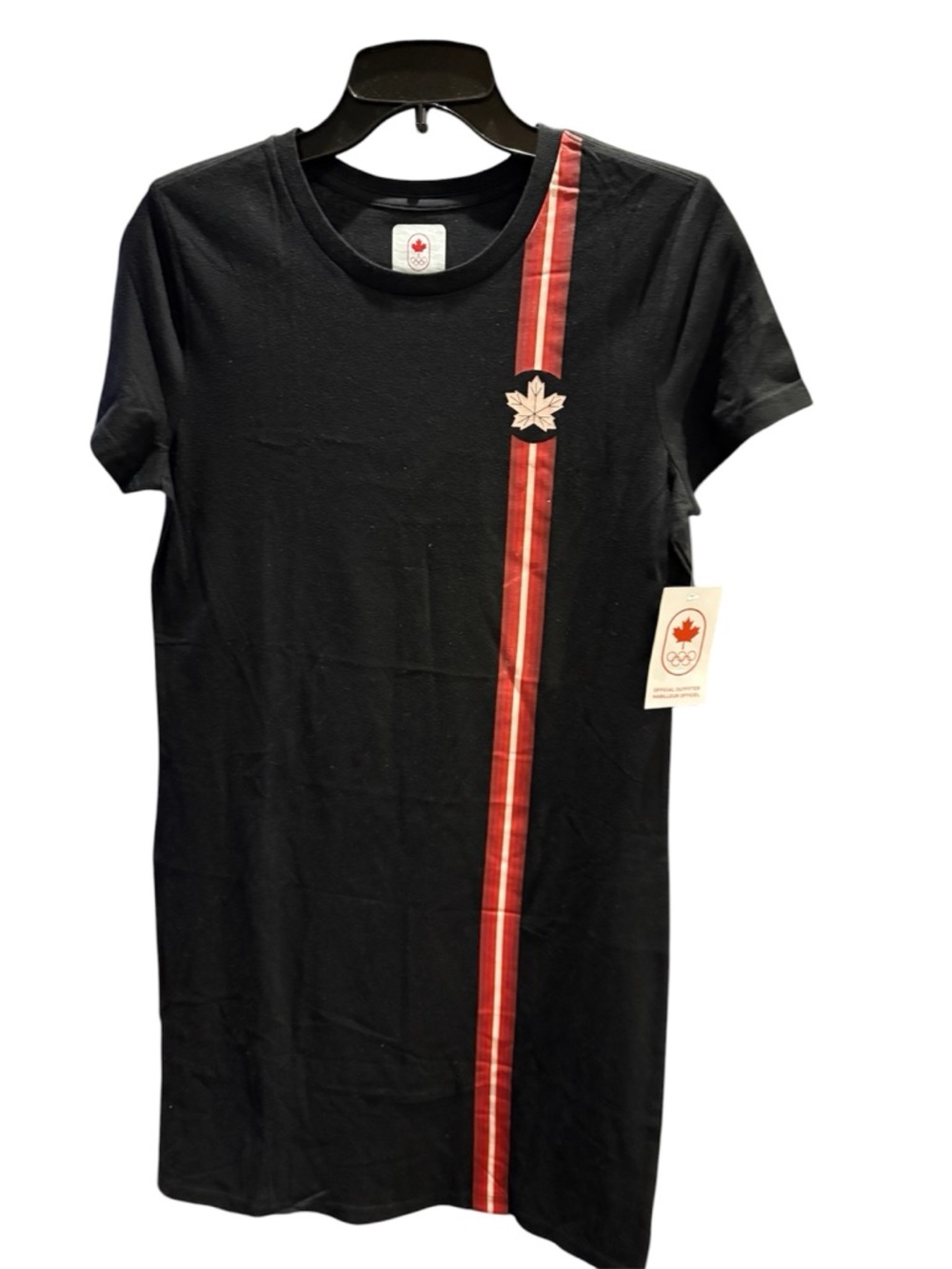 NEW HBC 🇨🇦 Black Canada Olympic Maple Leaf Stripe Tee Dress, size S